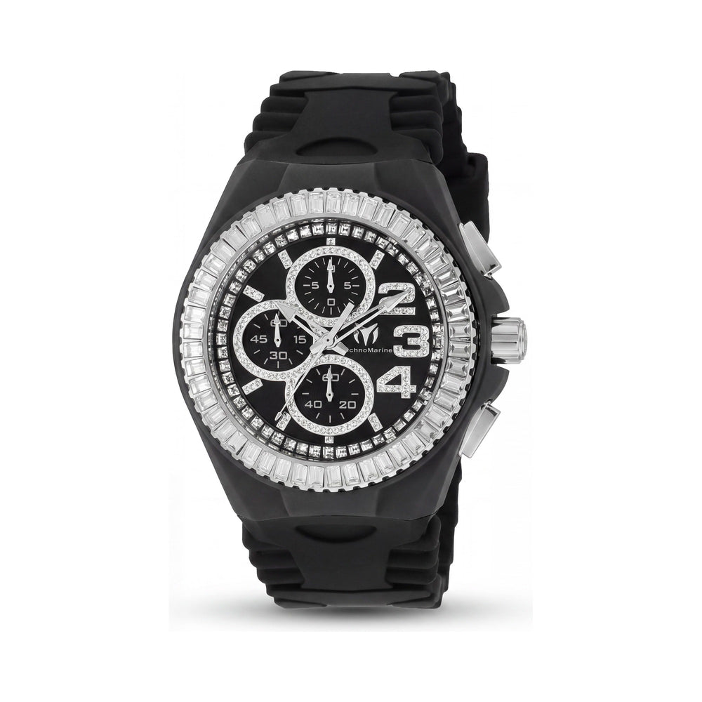 Technomarine Cruise TM-121180 Unisex Chronograph Quartz Silver Stainless Steel 45mm Watch with Black Dial & Silicone Strap