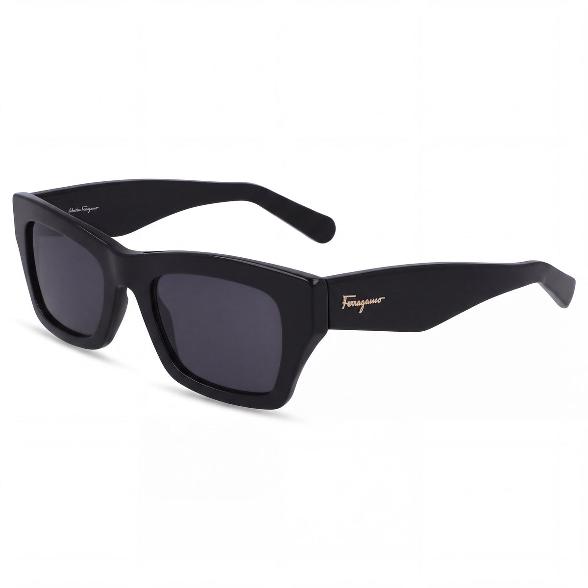 Gafas de sol Salvatore Ferragamo para mujer, con forma de rectángulo modificado, montura de plástico negro y cristales grises con protección UV, 51 mm, Photo 1