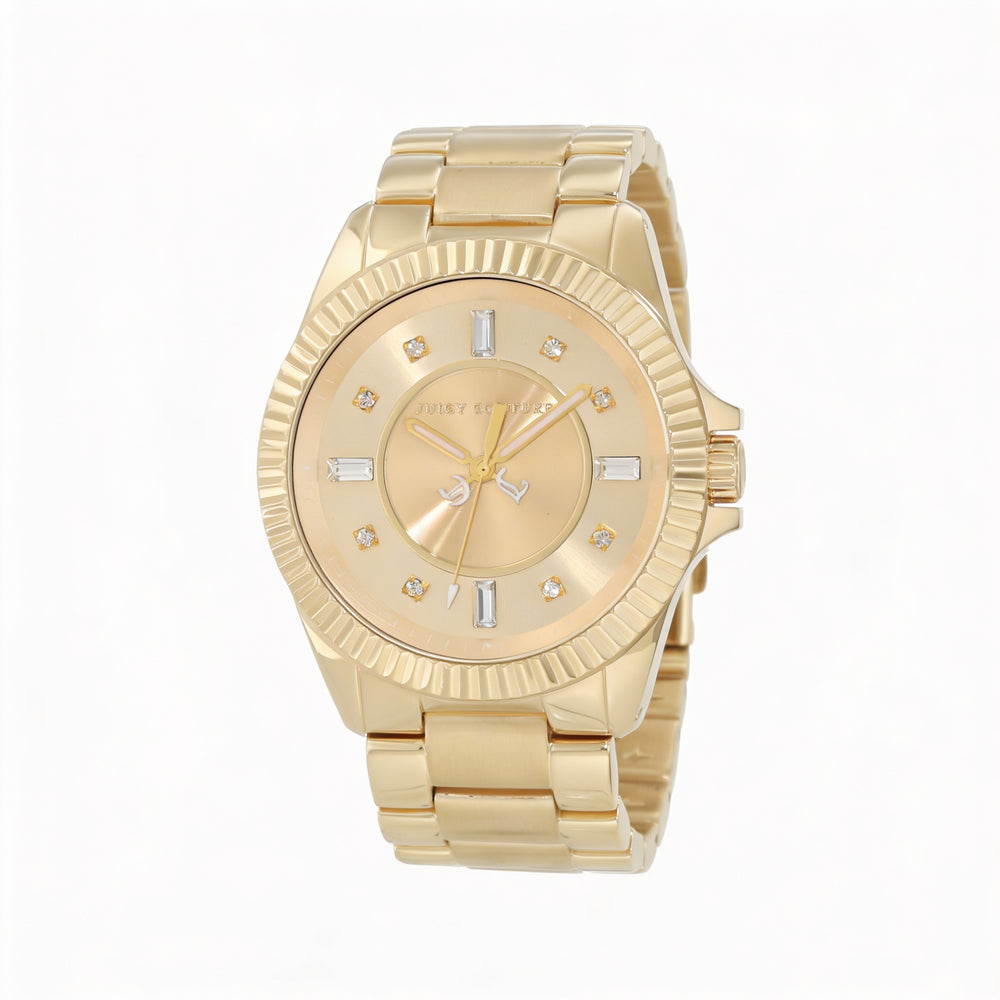 Reloj de cuarzo Juicy Couture para mujer, de acero inoxidable chapado en oro y cristales Swarovski de 41 mm.