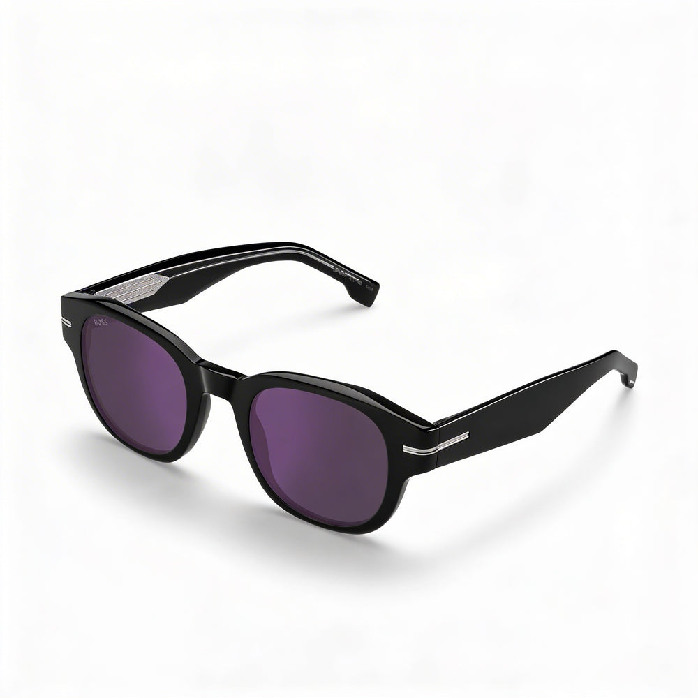 HUGO BOSS BLACK BOSS 1717/S Gafas de sol para mujer de acetato negro con protección UV y lentes antirreflejos de espejo violeta de 48 mm
