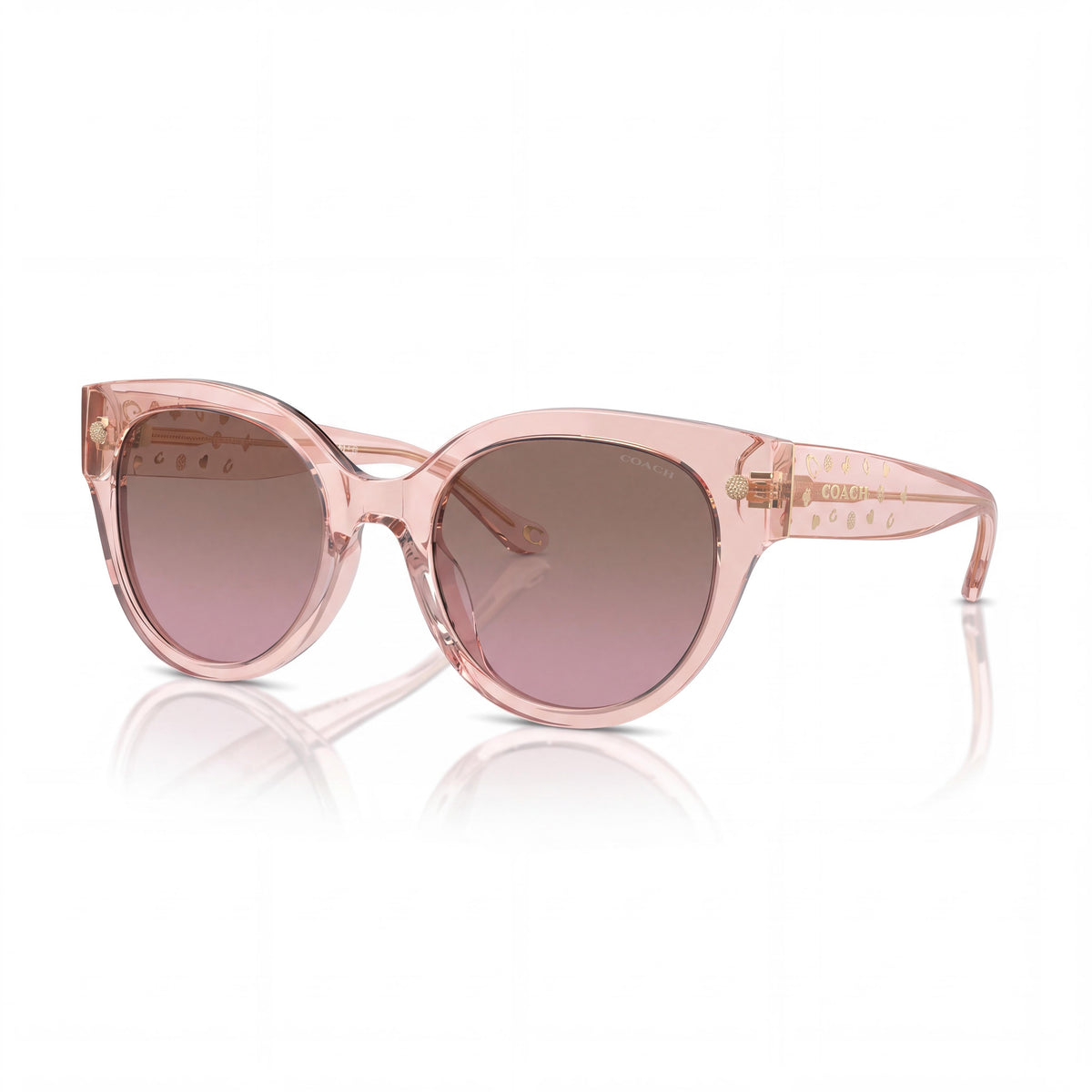 Coach Hc8393u Gafas de sol redondas de plástico transparente para mujer color rosa empolvado Lentes degradados marrones y rosas 53mm Protección UV, Photo 1