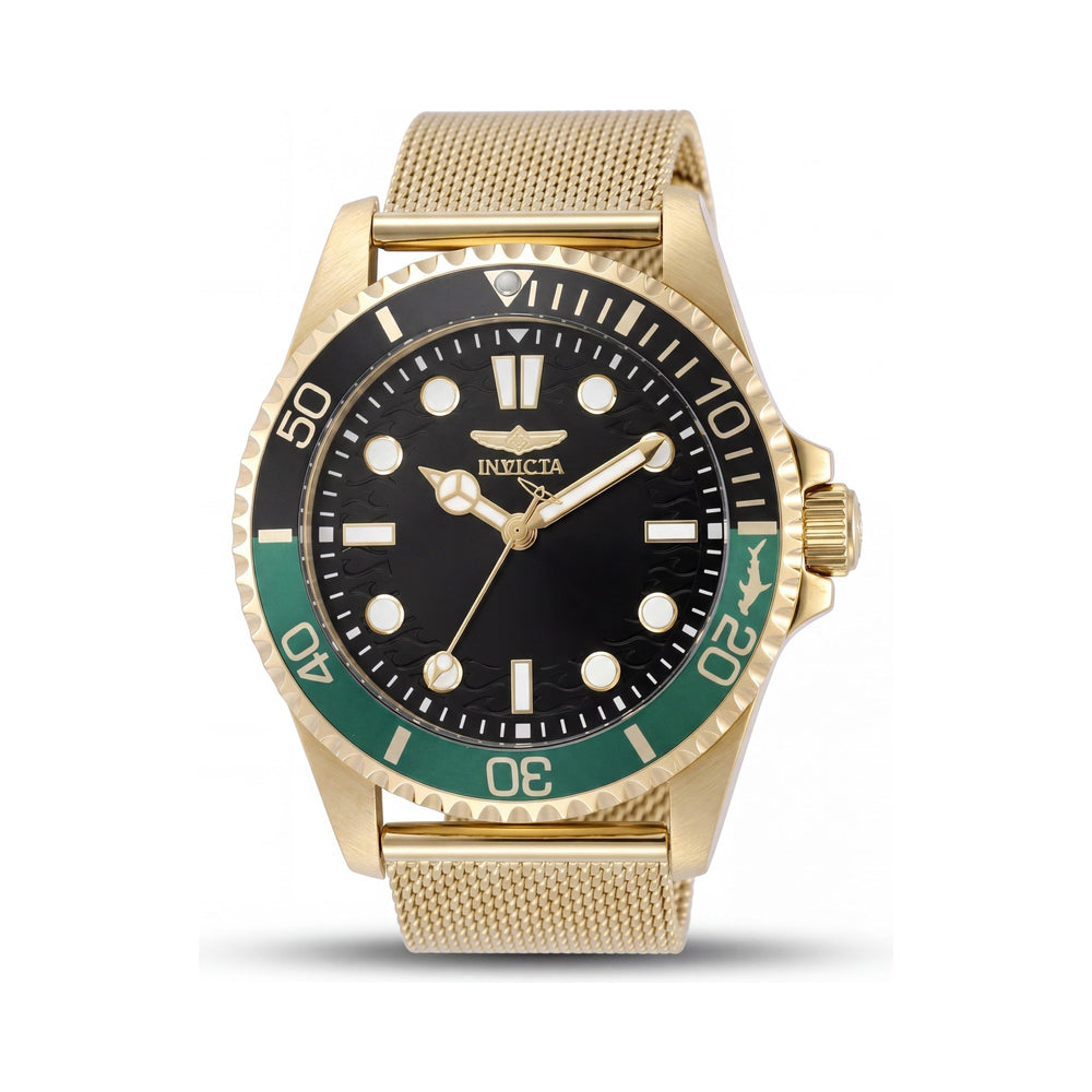 Invicta Pro Diver 49692 Unisex Quartz Watch, Gold Stainless Steel Case & Bracelet, Black Dial, 43mm, 10 ATM