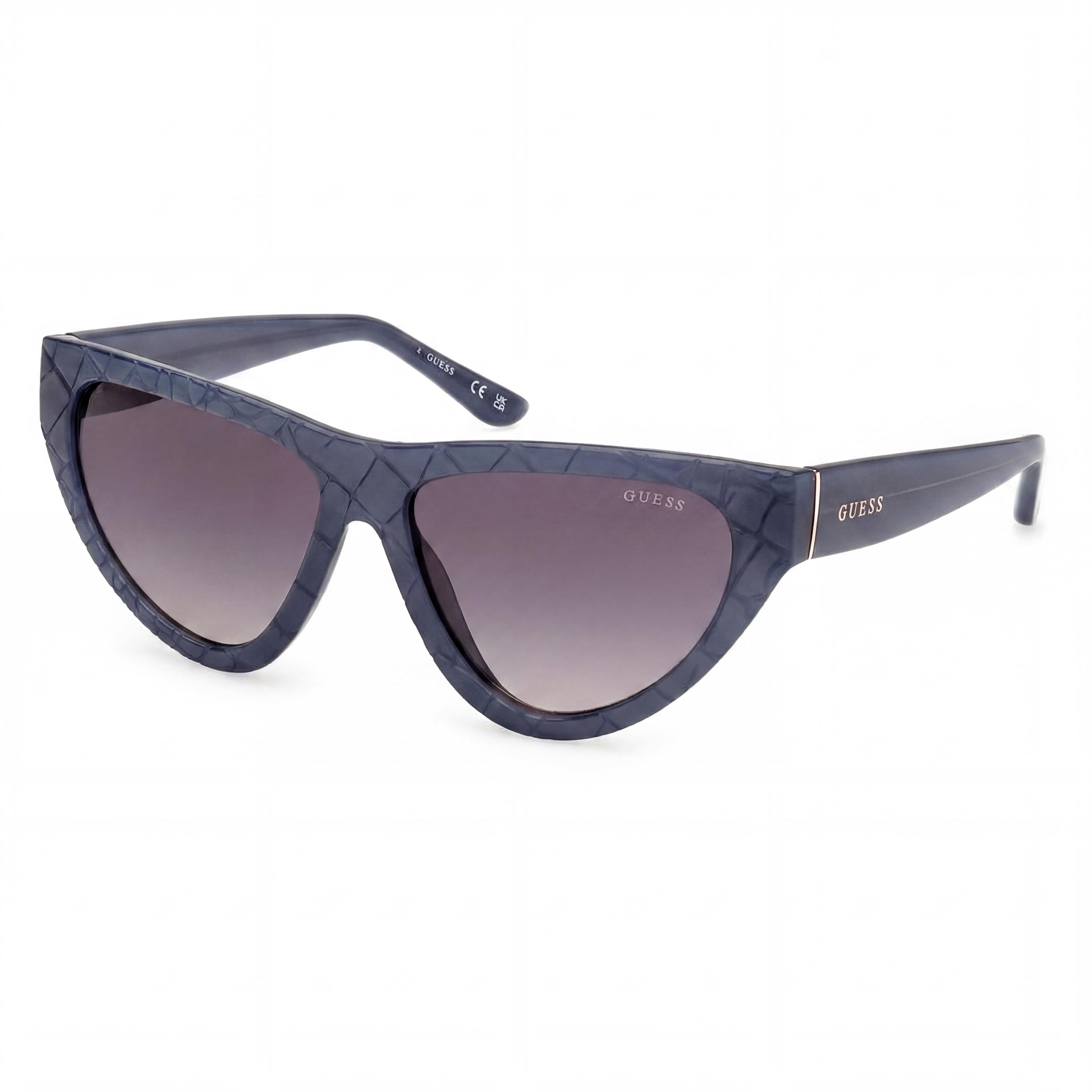 Gafas de sol GUESS modernas para mujer, montura de ojo de gato de plástico azul claro, protección UV, de policarbonato degradado humo, Photo 1
