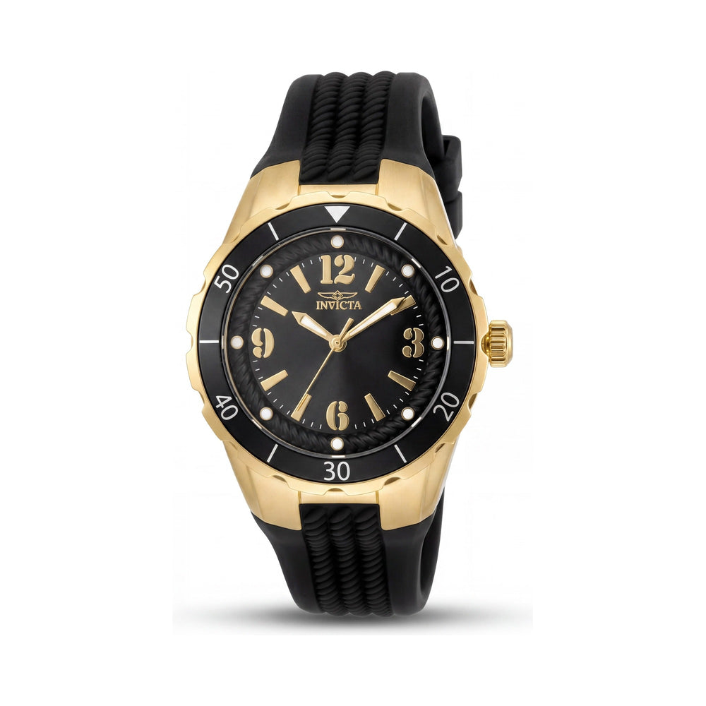 Reloj Invicta Angel 17486 de cuarzo de 38 mm con taquímetro de acero inoxidable en tono negro y dorado para mujer