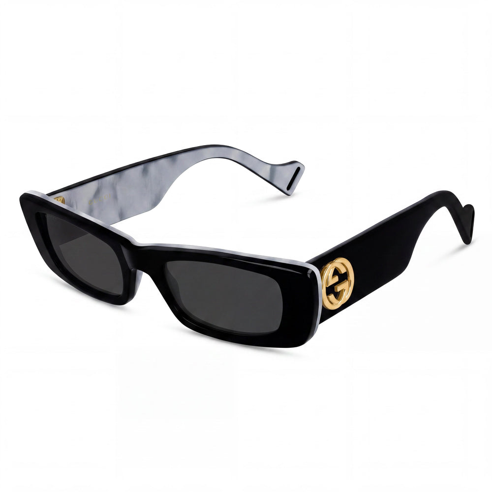 Gucci Seasonal Icon Women's Rectangle Acetate Frame, Black White Mother-of-pearl Grey / Black Grey Gradient UV Lenses, 52mm