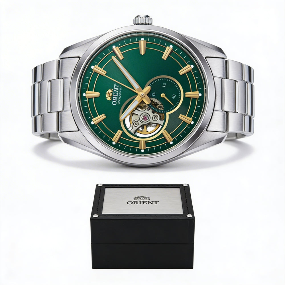Reloj Orient Contemporary para hombre, automático, informal, de acero inoxidable, esfera verde botella, 42 mm