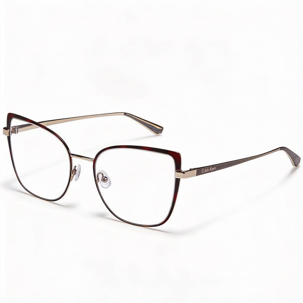 Calvin Klein Ck22101 Unisex Eyeglasses, Havana Gold Metal Full Rim Cat Eye Frame, Lens Width 54mm