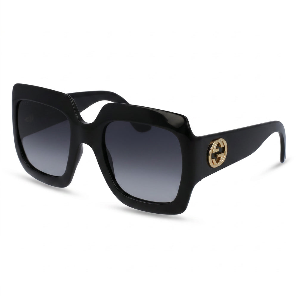 Gucci GG0053SN Unisex Shiny Black Composite Frame Sunglasses with Shaded Dark Grey Gradient Lenses 54mm