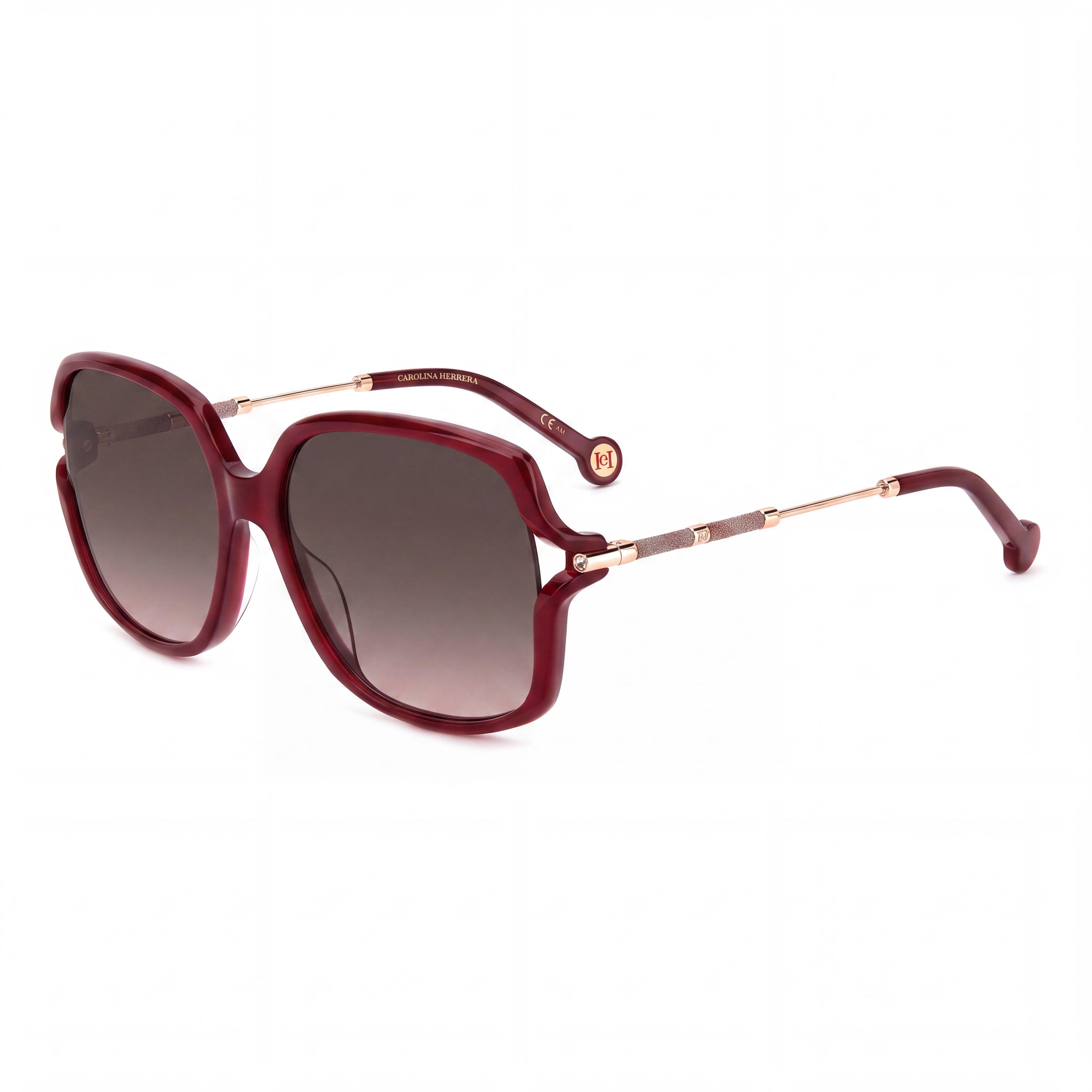 Carolina Herrera Casual Women's Plastic Sunglasses Burgundy Brown Shaded Frame, Brown Shaded Lenses, 100% UV Protection 58mm, Photo 1