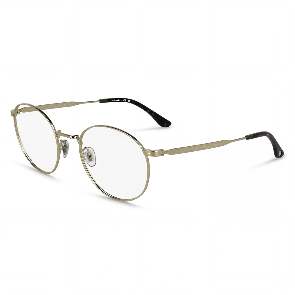 Lacoste L2308 Unisex Redondas Casuales Montura Completa de Metal Gafas Oro Montura Lentes de Demostración de Plástico Transparente 51-21-145
