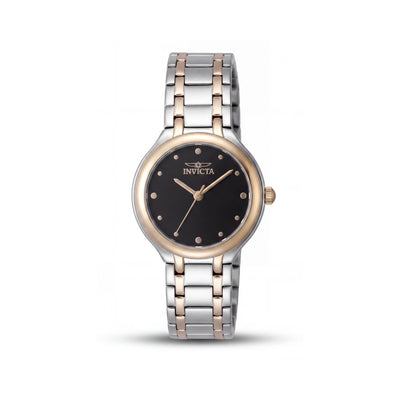 Invicta PC21J Women's 32mm Two Tone Black Stainless Steel Quartz Watch, Black Dial, 3 Bar Water Resistant