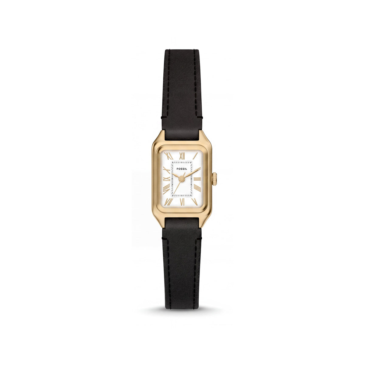 Fossil Raquel Women's 18mm Gold Black Rectangular Leather Strap Watch with Scratch-Resistant Mineral Crystal and Roman Numerals, Photo 1