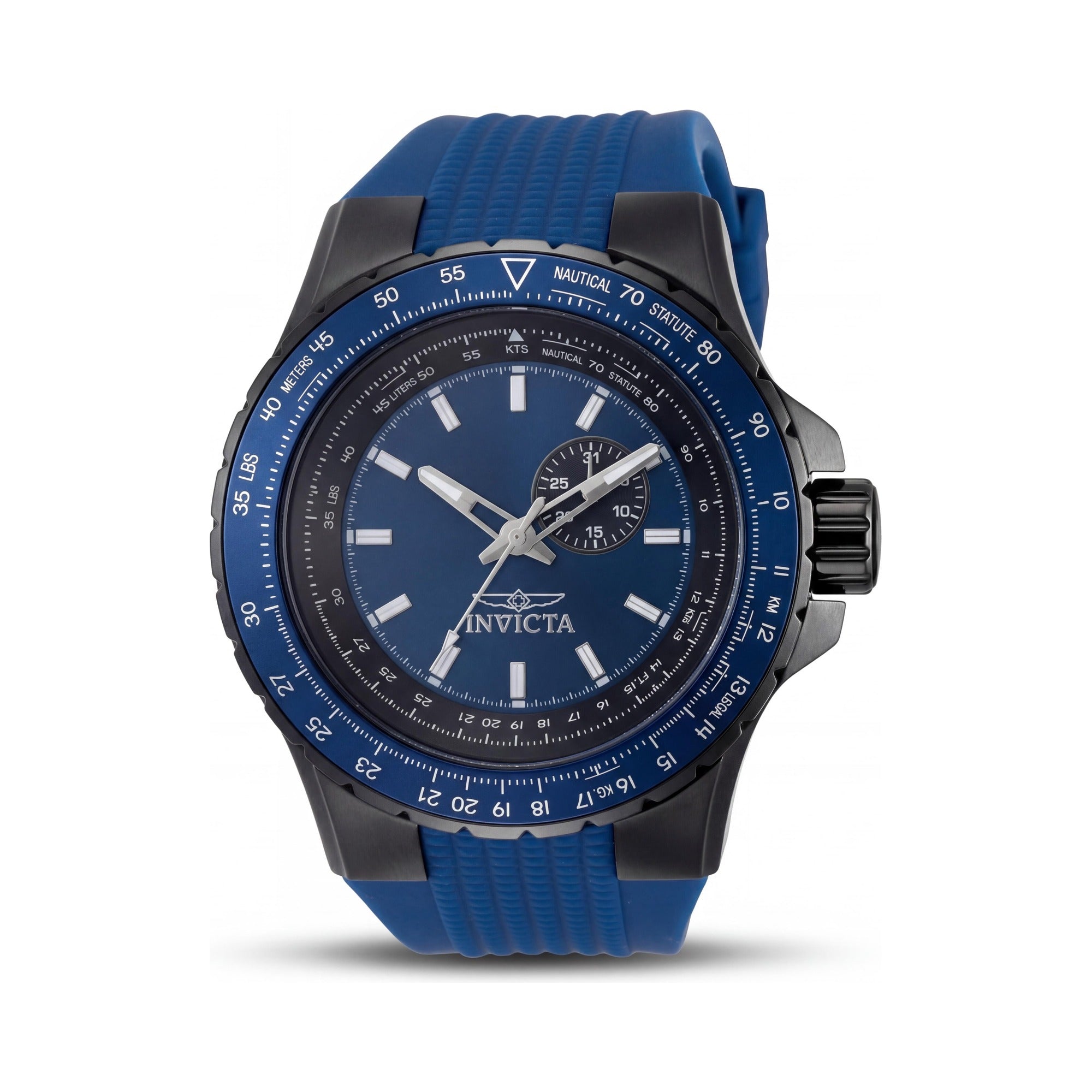 Reloj Invicta Aviator 49722 unisex de cuarzo, acero inoxidable, esfera azul de 50 mm, correa de silicona negra, resistente a 10 ATM, Photo 1