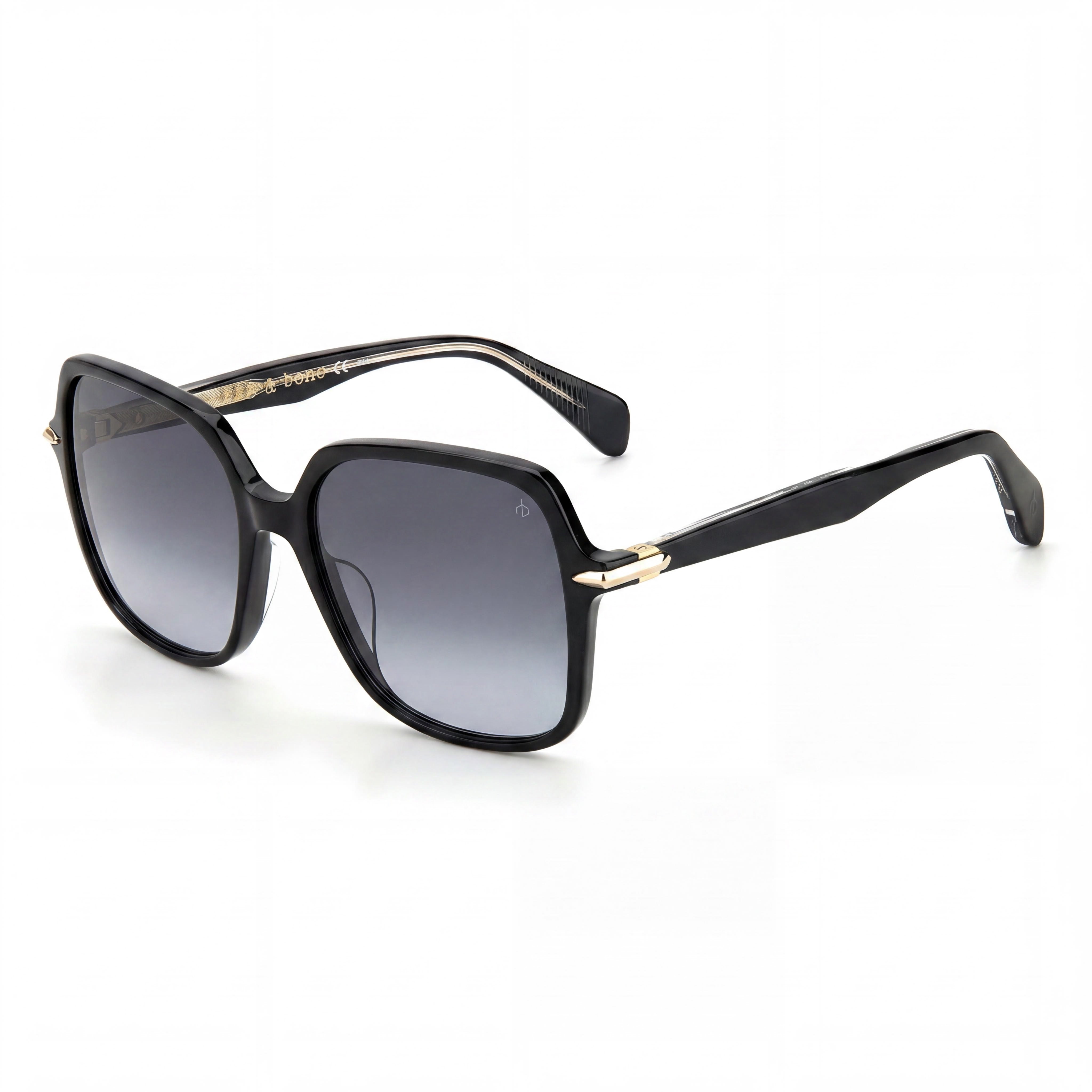 rag & bone Casual Women's Black Acetate Square Light Adaptive Dark Gray Gradient UV Protection Sunglasses 55mm, Photo 1