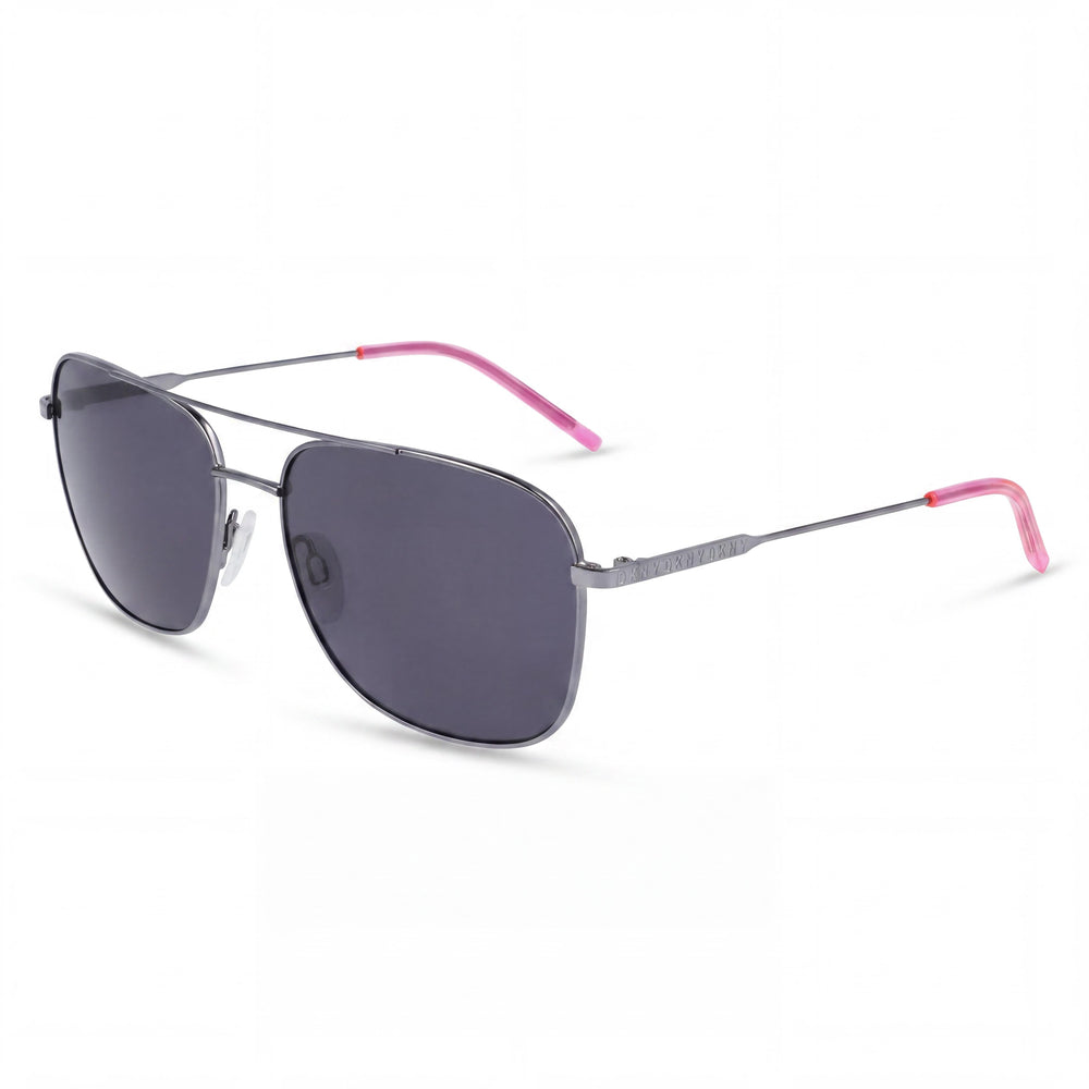 DKNY Square Women's Metal 100% UV Protection Sunglasses, Gunmetal Neon Pink Frame with Solid Smoke Lenses, 58mm
