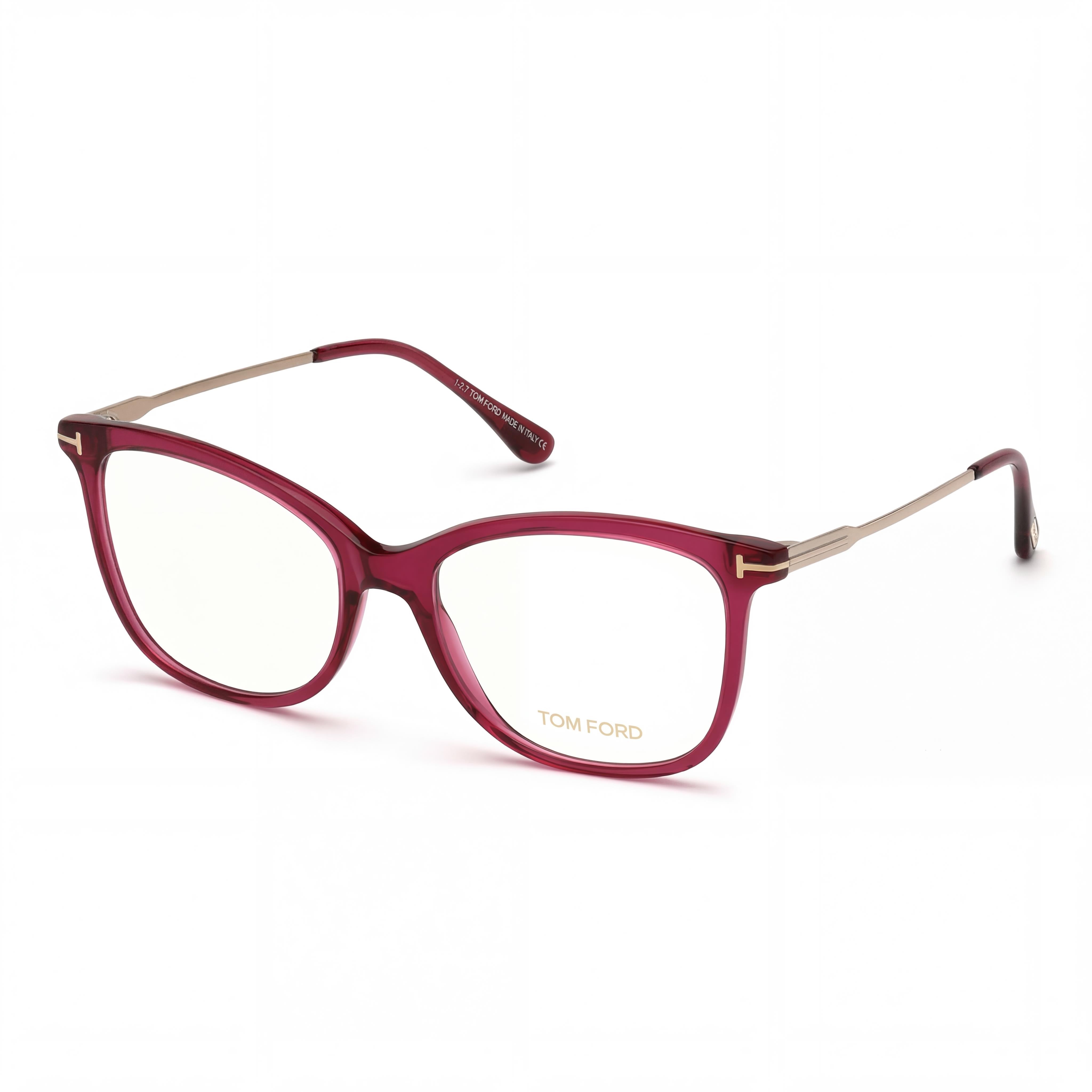 Tom Ford Modern Unisex Plastic Eyeglasses with Transparent Violet Front and Rose Gold Temples 52-17-140, Photo 1