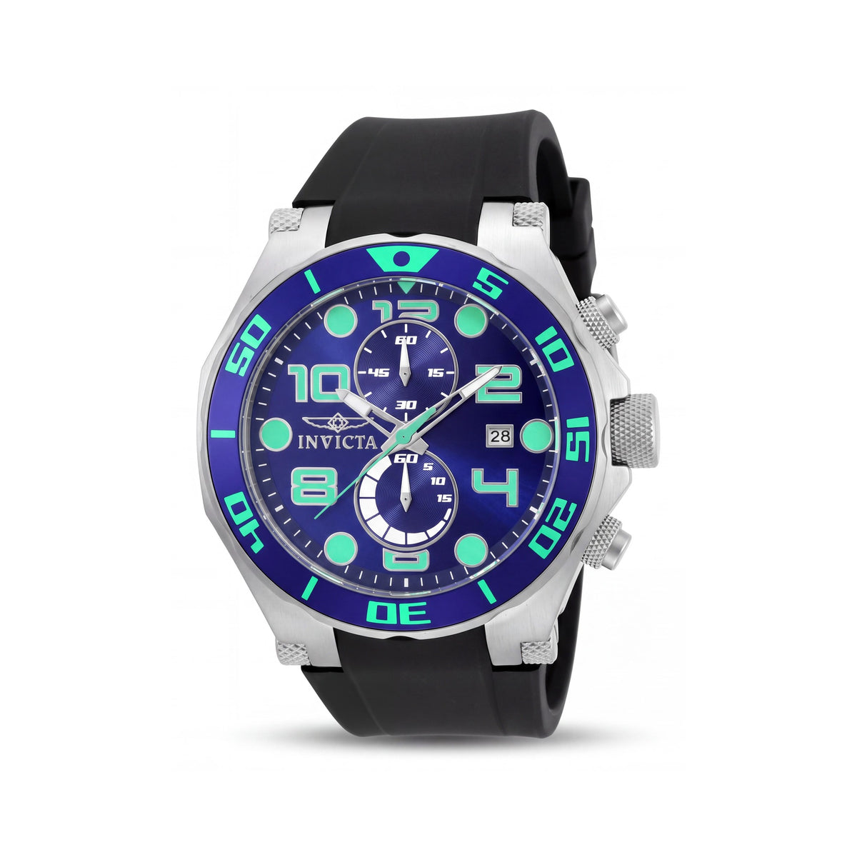 Invicta Men's 17813 Chronograph Glow 50mm Stainless Steel Blue Dial Black Polyurethane Bracelet Watch, Photo 1