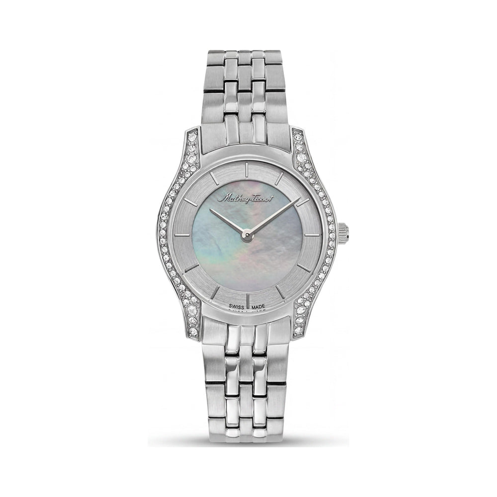 Reloj Mathey-Tissot Tacy D949AQI para mujer con esfera de nácar, resistente a arañazos y resistente al agua hasta 5 ATM.