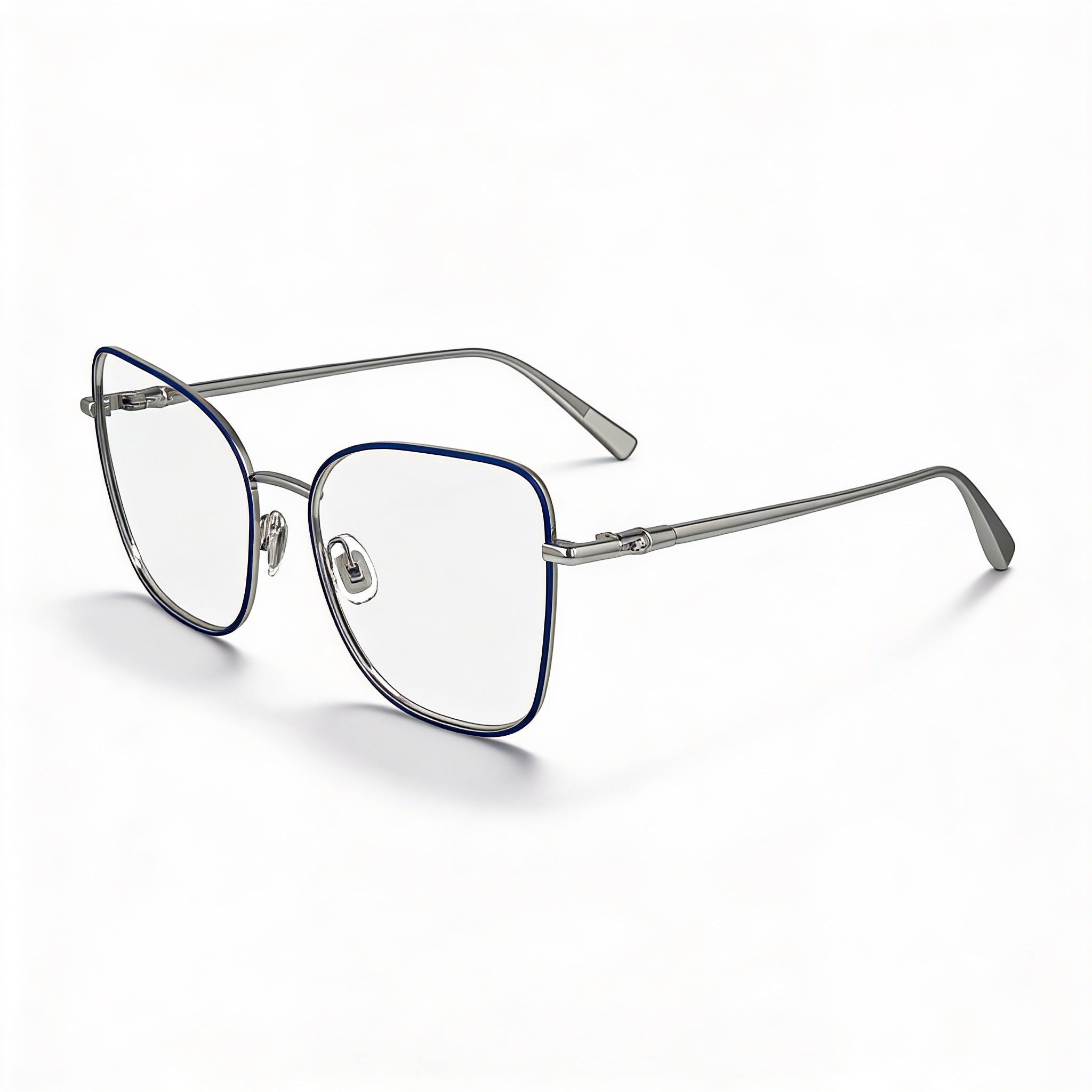 Gafas de sol modernas Longchamp para hombre con montura de metal en azul plateado y lentes azul plateado a juego, 52 mm, Photo 1