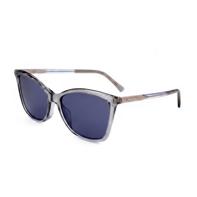 Gafas de sol clásicas Jimmy Choo para mujer, de acetato gris, rectangulares y brillantes, con protección UV, 56 mm