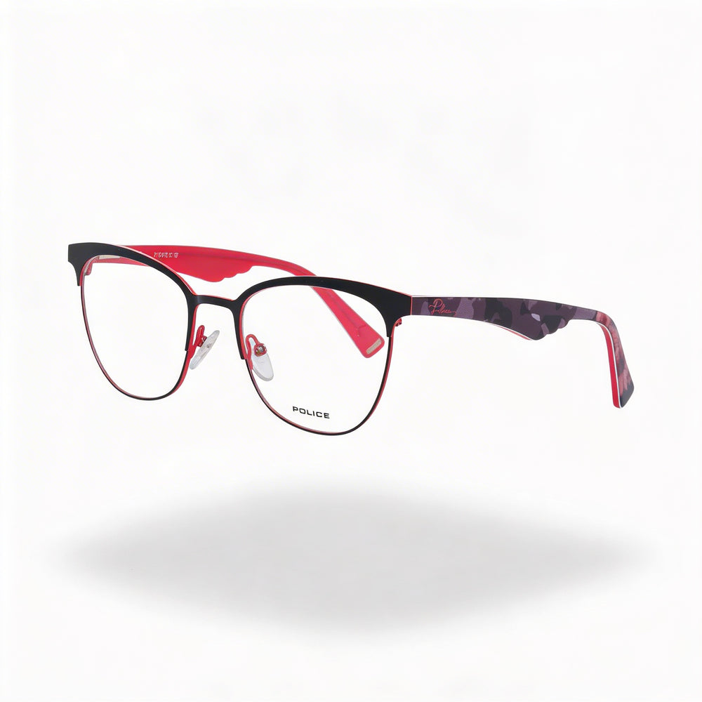 POLICE Modern Women’s Acetate and Metal Eyewear, Shiny Black, Clear Lens, 51mm