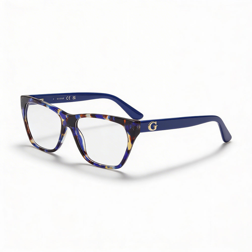 GUESS Gu50234 Women's Plastic Frame Shiny Blue Havana Non- Polycarbonate Eyeglasses 54mm