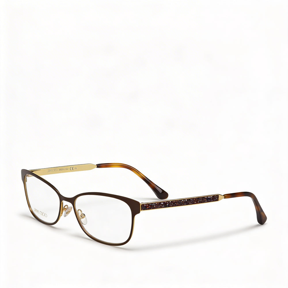 Gafas de Moda Marrones Metálicas para Mujer Jimmy Choo con Cristales Swarovski Lente Transparente Rectangular 54-16-145