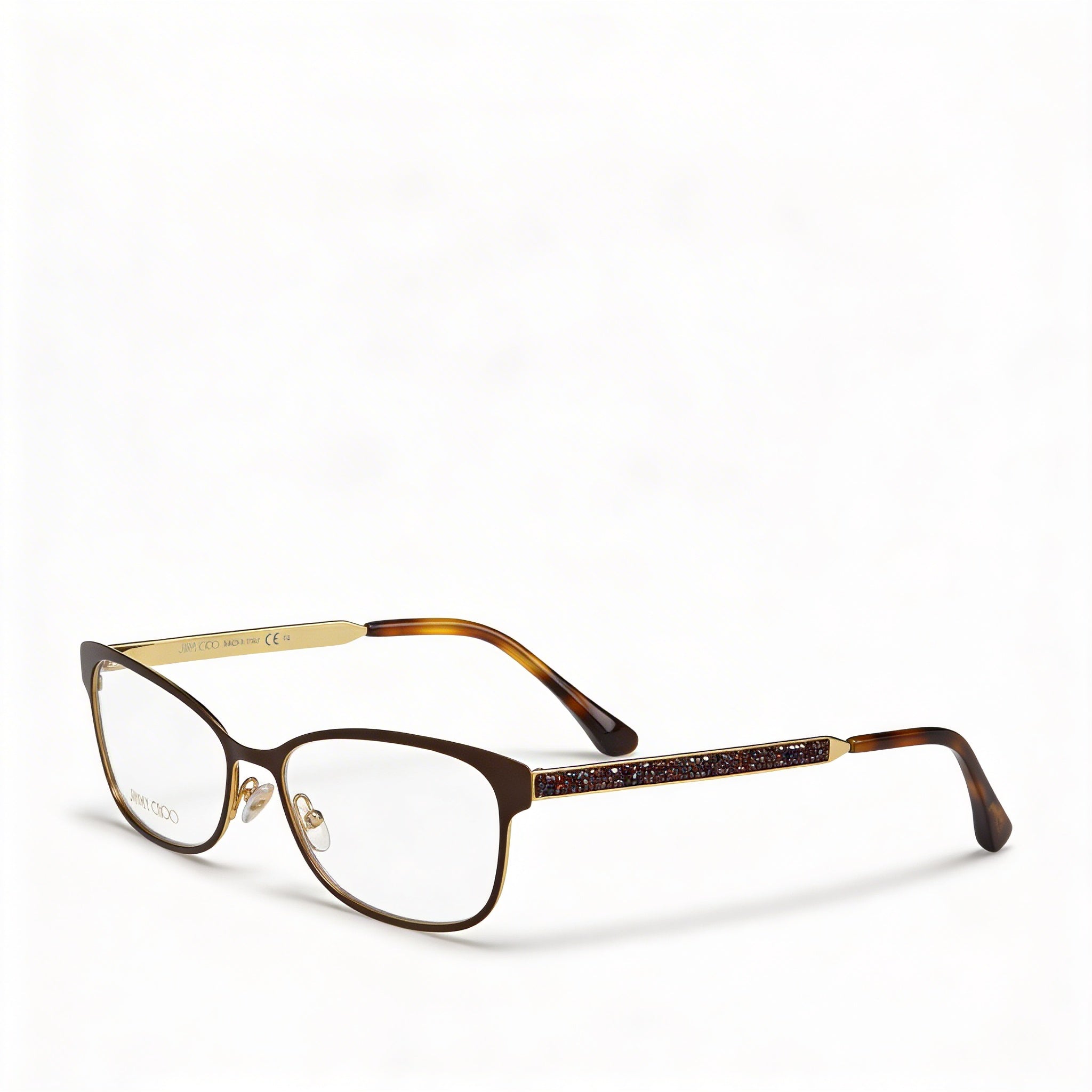 Jimmy Choo Women's Brown Metal Fashion Glasses with Swarovski Crystals Rectangular Clear Lens 54-16-145, Photo 1