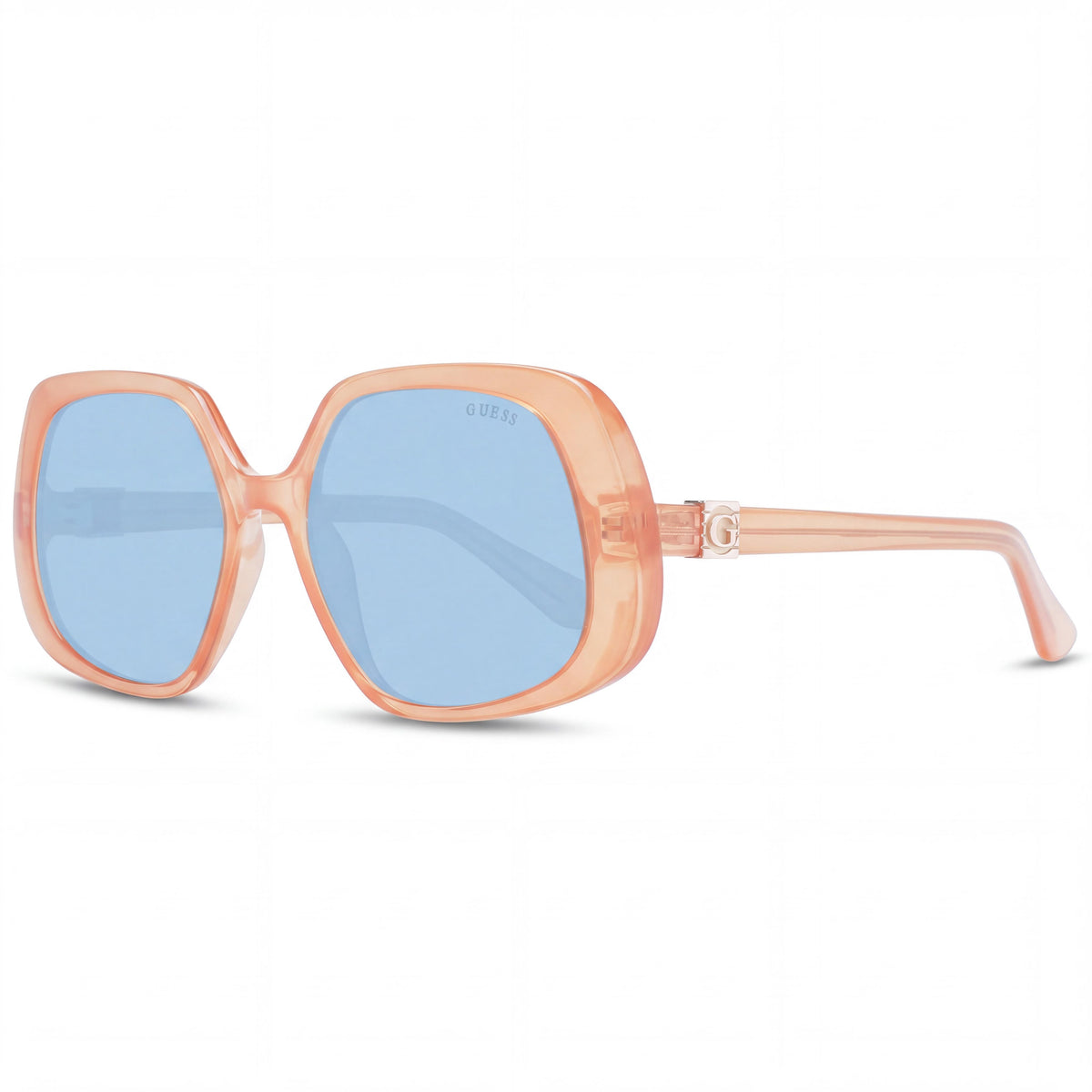 GUESS GU7862 Women's Geometric Beige Plastic Sunglasses, Blue Lenses, 100% UV Protection, 56mm, Photo 1