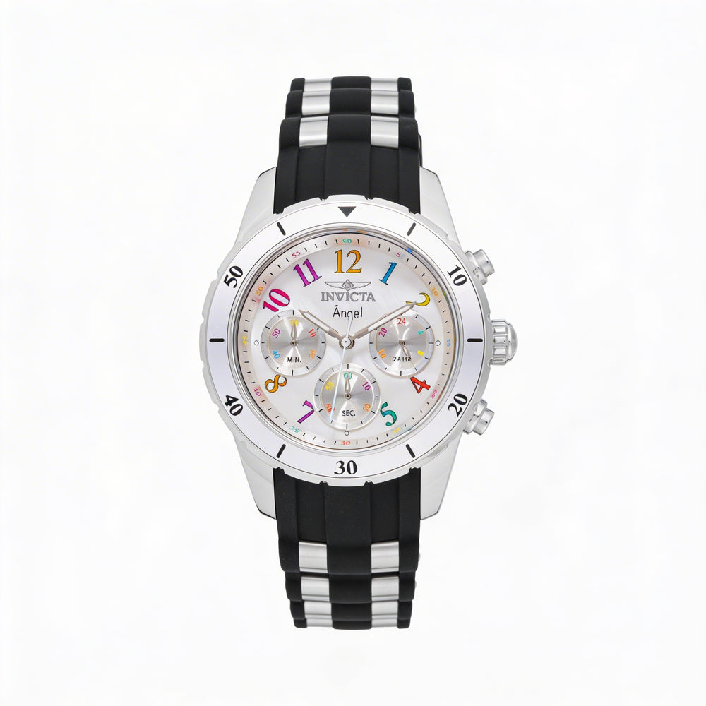 Reloj cronógrafo unisex Invicta Angel 49802 con caja de acero inoxidable plateada y correa de silicona, 40 mm