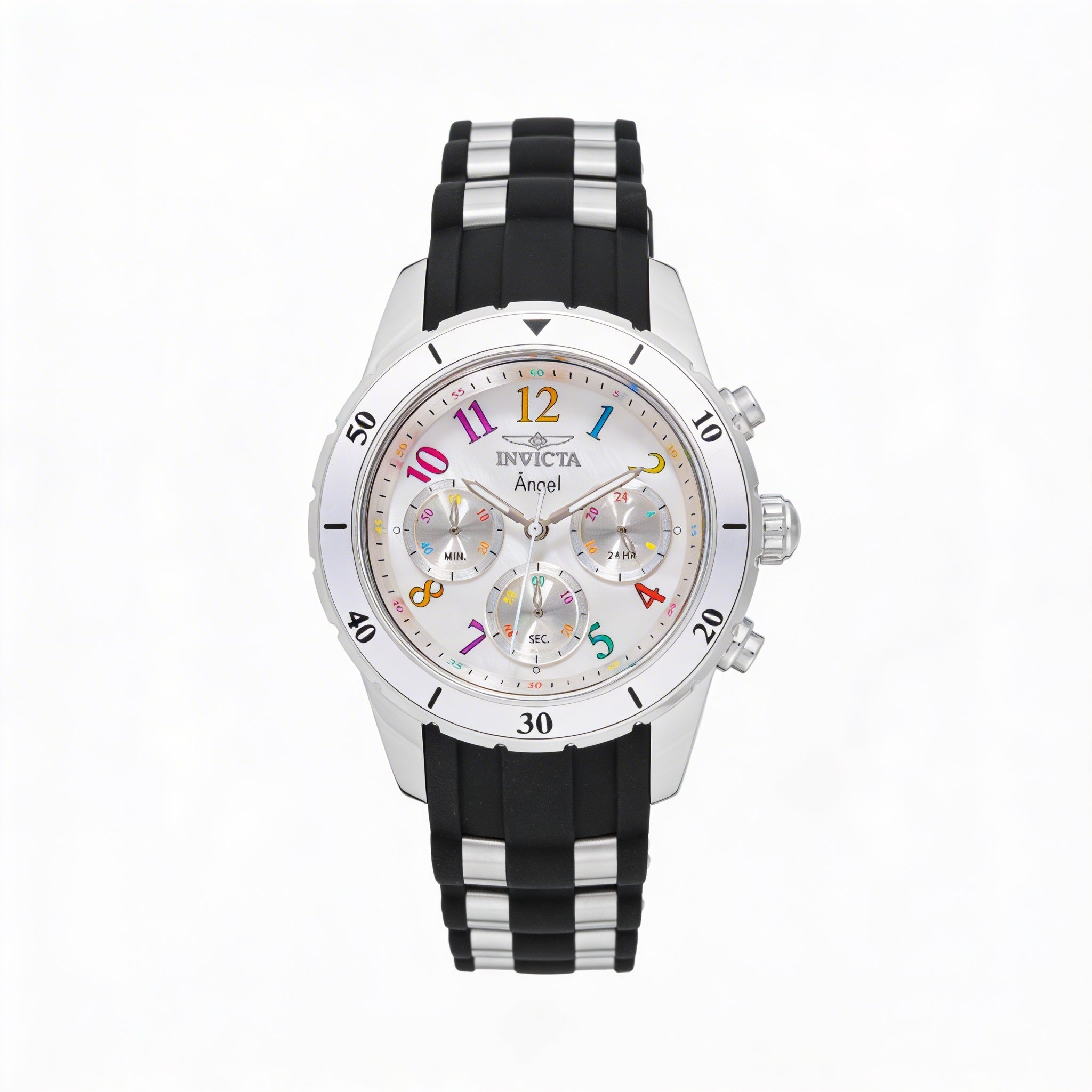 Reloj cronógrafo unisex Invicta Angel 49802 con caja de acero inoxidable plateada y correa de silicona, 40 mm, Photo 1