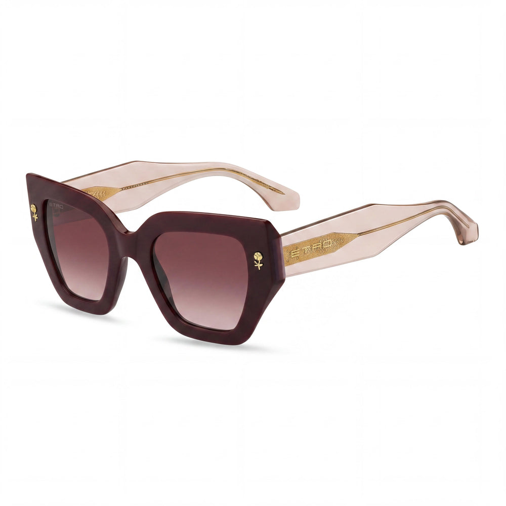 Gafas de sol casual Etro de acetato para mujer, montura burdeos, lentes no polarizadas de doble tono rosa, 50 mm