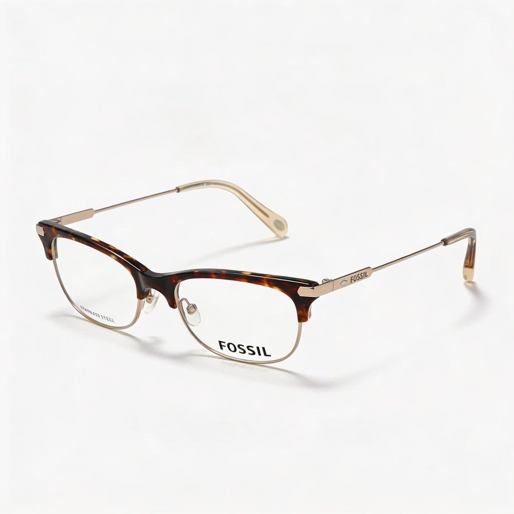 Gafas Fossil FOS 6055 OIM para mujer, rectangulares, montura completa, de acero de aleación, color dorado, estilo habana, sin montura, 50-17-145 mm