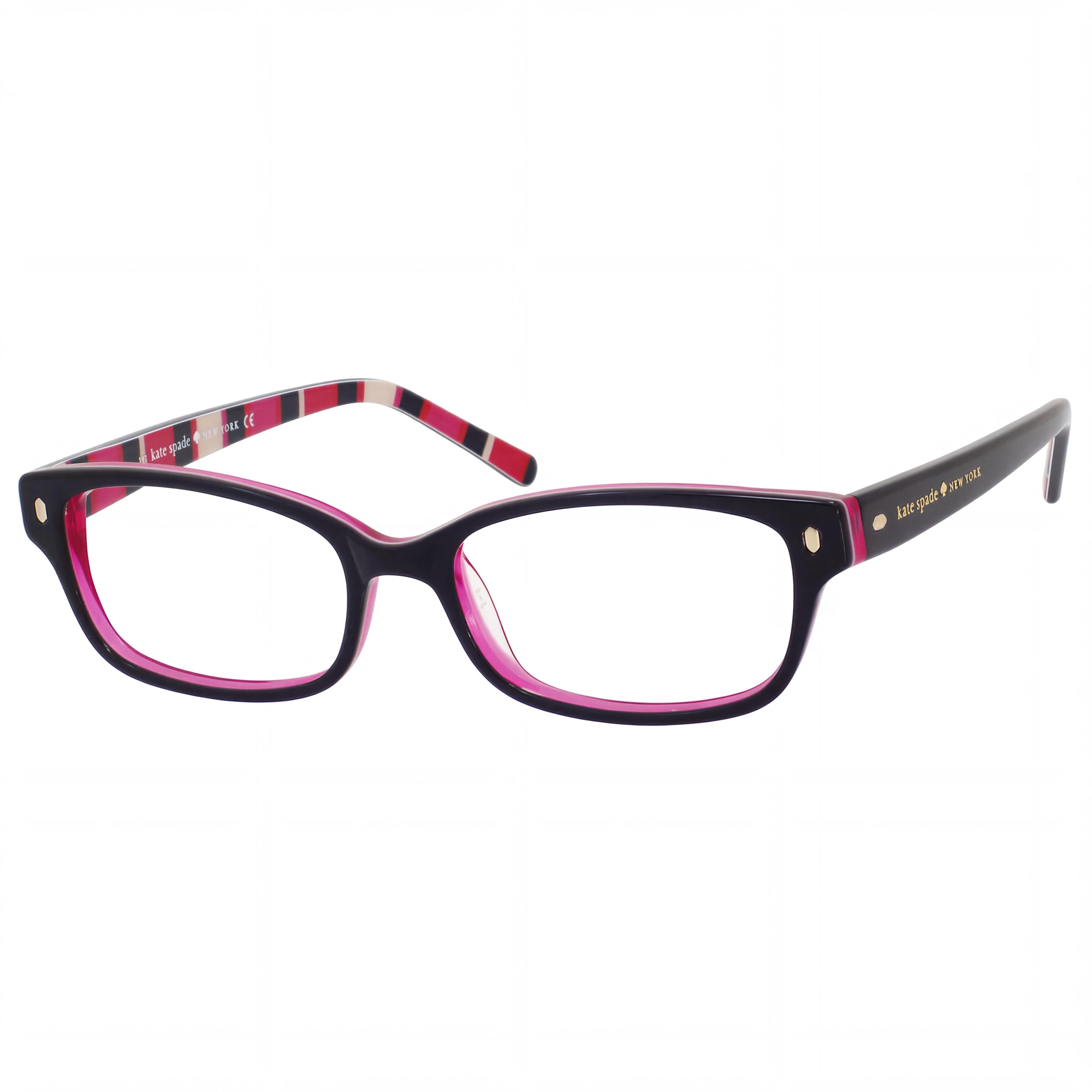 kate spade new york Lucyann Women's Rectangular Plastic Eyeglasses, Black Pink Striped, Prescription Ready Clear Demo Lenses 53mm, Photo 1