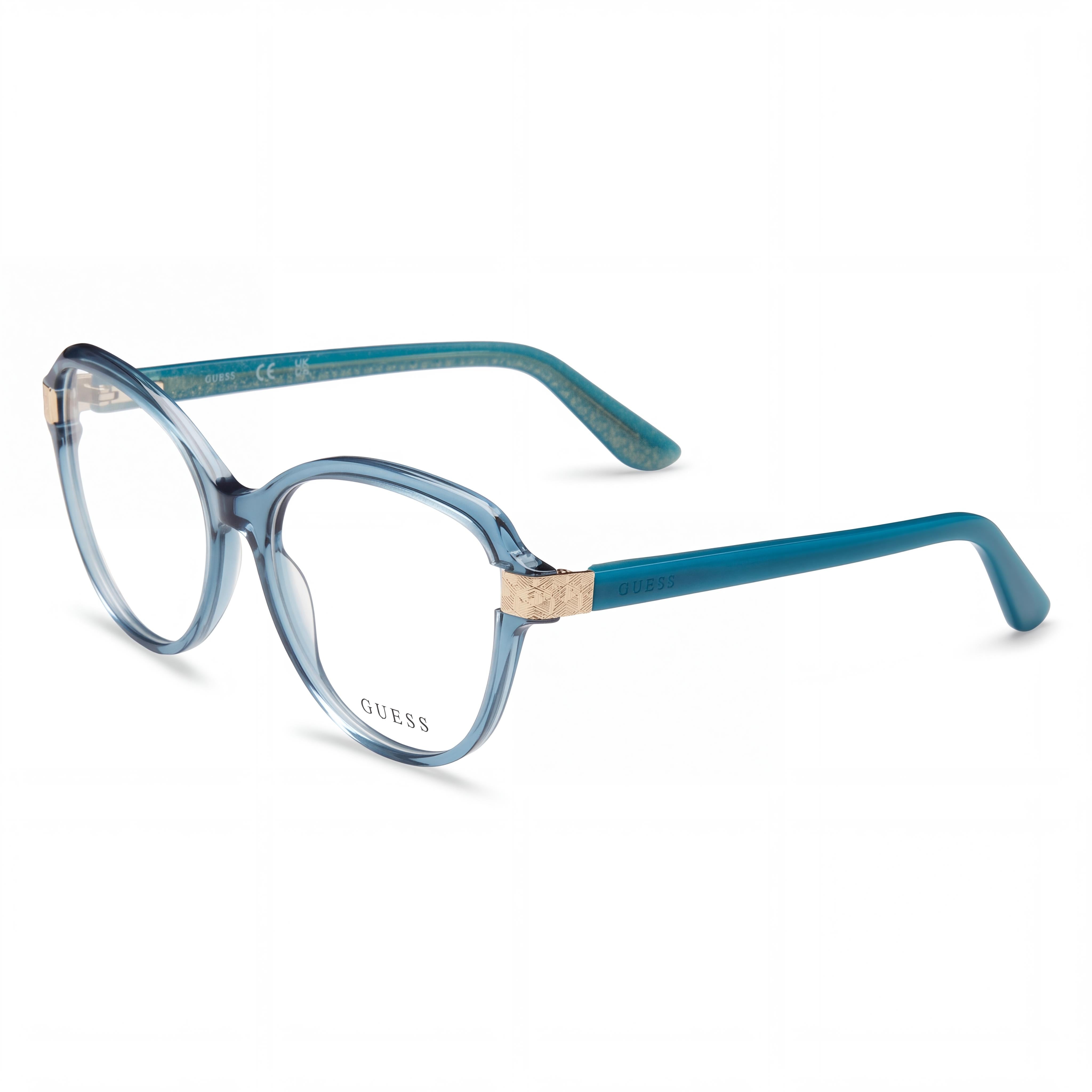 GUESS Modern Unisex Eyewear, Modern Style, Turquoise Polycarbonate Frame, Clear Lenses - Size 55mm, Photo 1