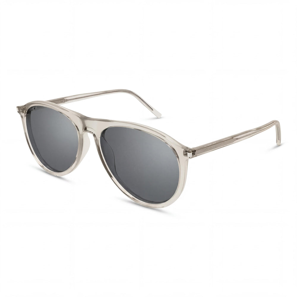 Gafas de sol unisex Saint Laurent con montura de acetato y lentes beige plateadas no polarizadas de 56 mm