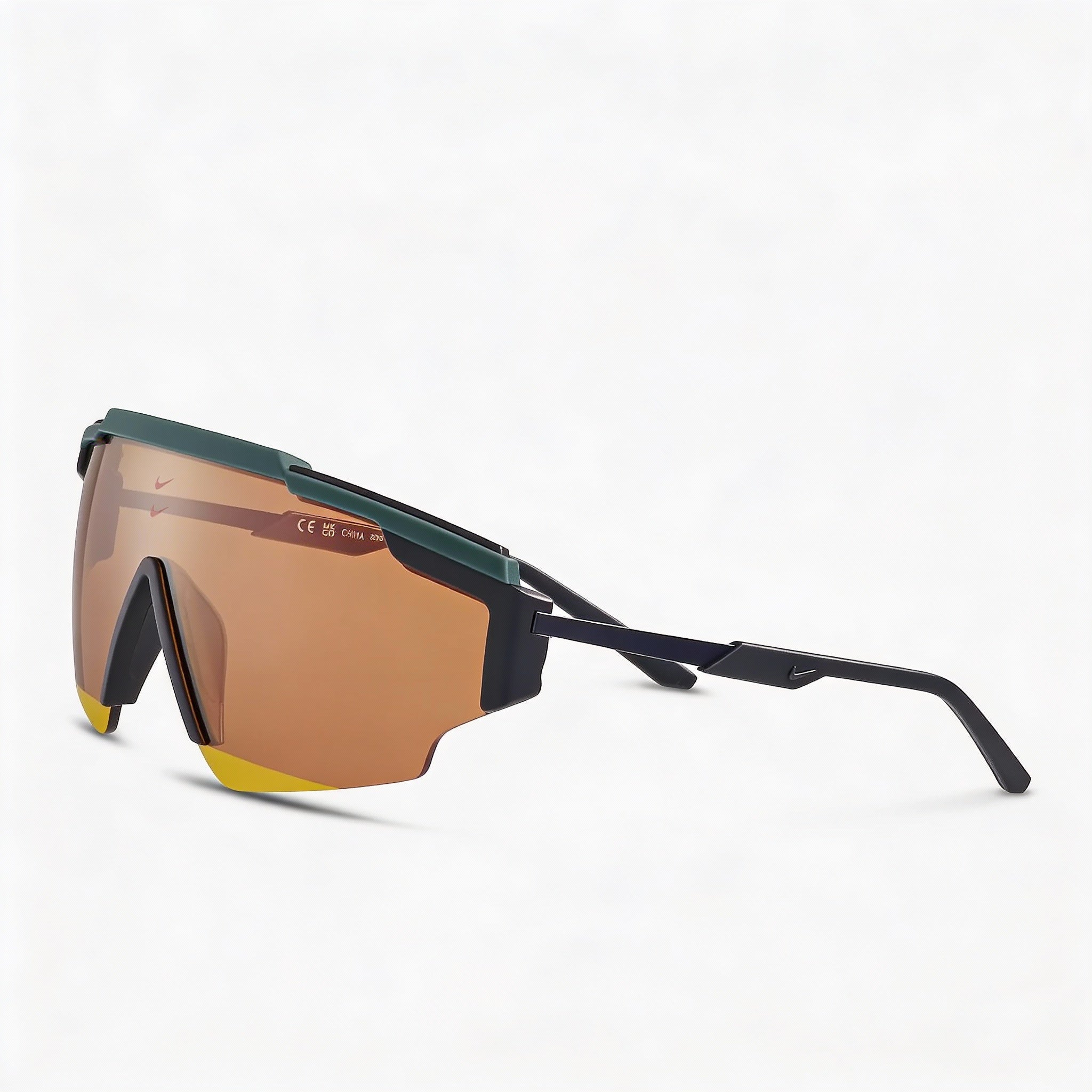 Gafas de sol unisex Nike Modern no polarizadas con montura de plástico en color verde azulado y lentes naranjas de 66 mm, Photo 1