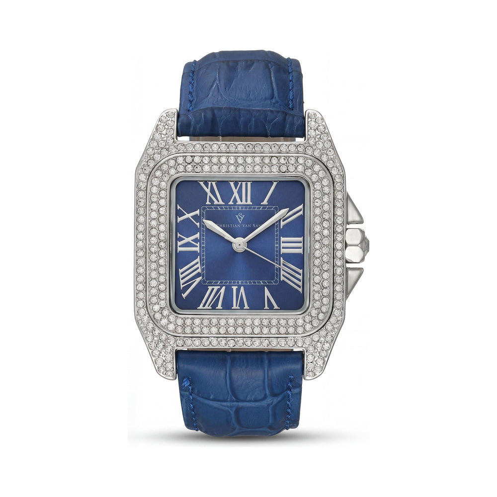 Christian Van Sant CV4421 Reloj Radieuse para mujer, esfera azul, movimiento de cuarzo, correa de cuero, bisel de cristal, resistente al agua, 41 mm
