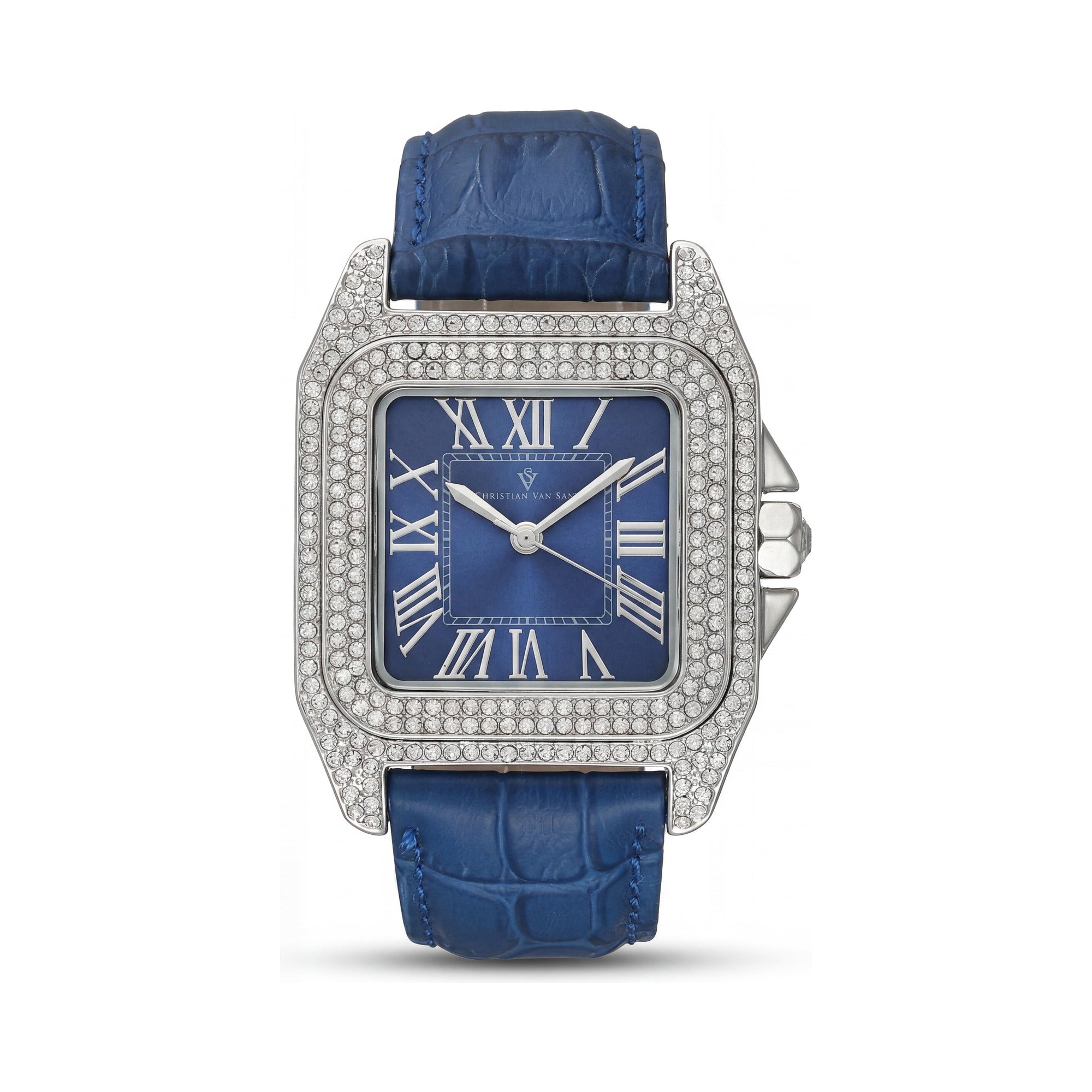 Christian Van Sant CV4421 Women's Radieuse Blue Dial Quartz Movement Leather Strap Crystal Bezel Water Resistant 41mm Watch, Photo 1