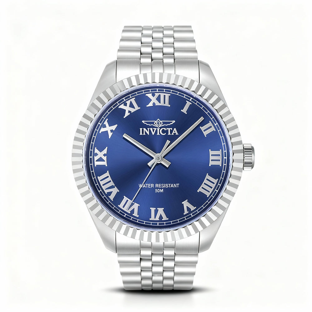 Reloj de cuarzo unisex Invicta Specialty 47399 de 43 mm con esfera azul y acero inoxidable en tono plateado