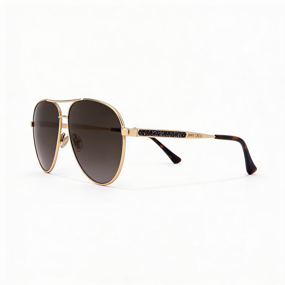 JIMMY CHOO JIMENA/S Gafas de sol de piloto para mujer de acero inoxidable dorado con degradado marrón habano de 60 mm con protección UV