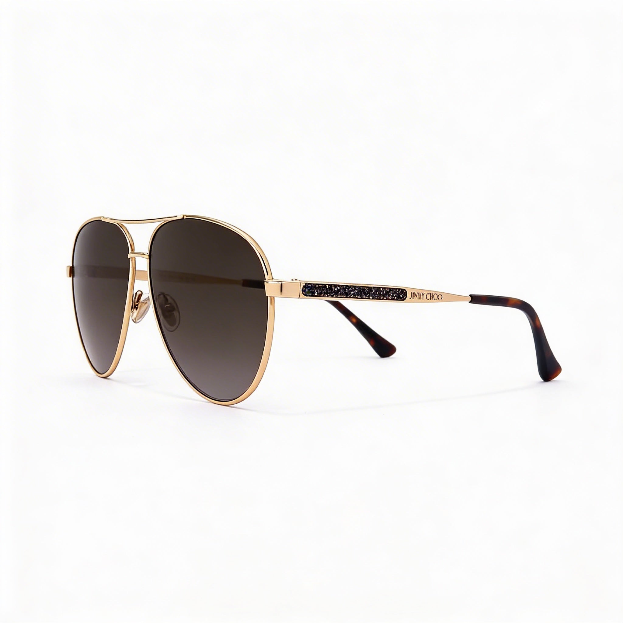 JIMMY CHOO JIMENA/S Women's Pilot Stainless Steel Gold Havana Brown Gradient Sunglasses 60mm UV Protection, Photo 1