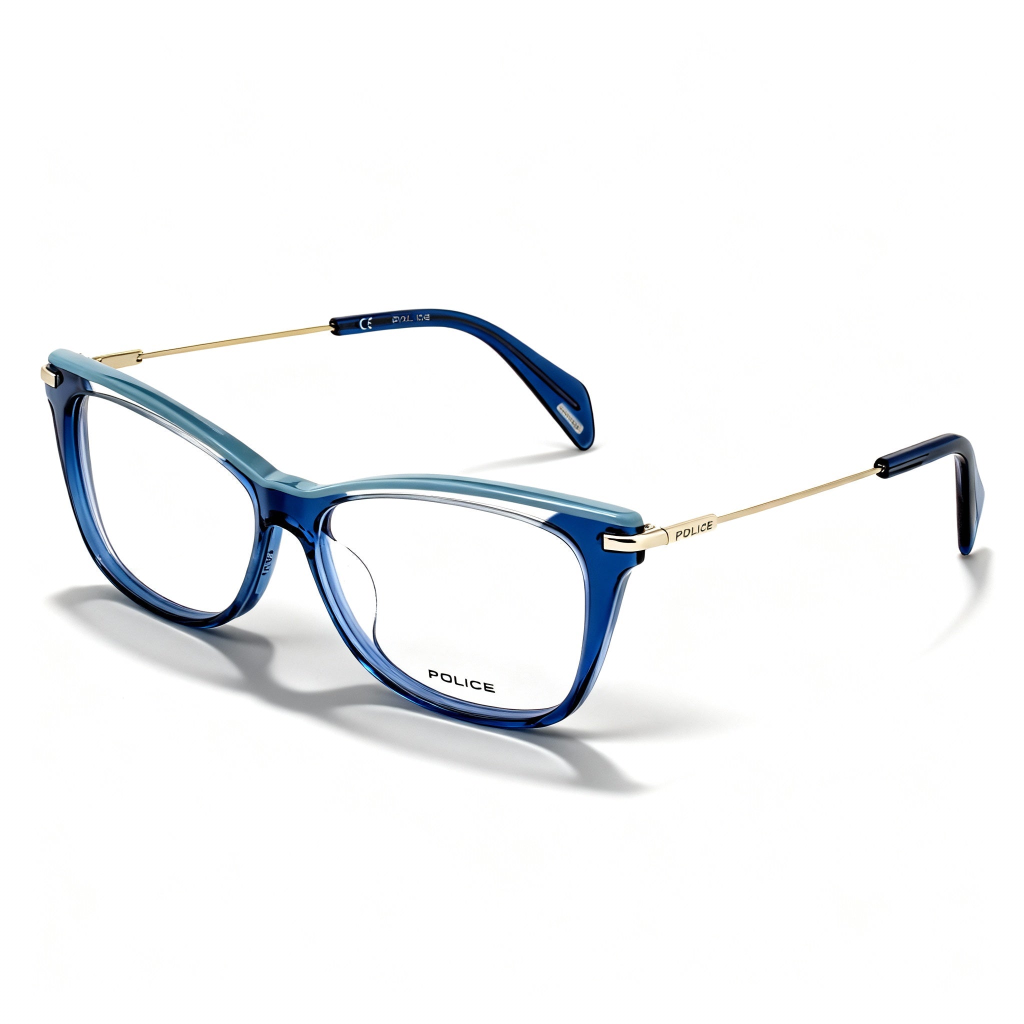 POLICE VPL506E Women's Casual Eyewear, Shiny Transparent Blue Frame with Polycarbonate Blue Lenses 53mm
