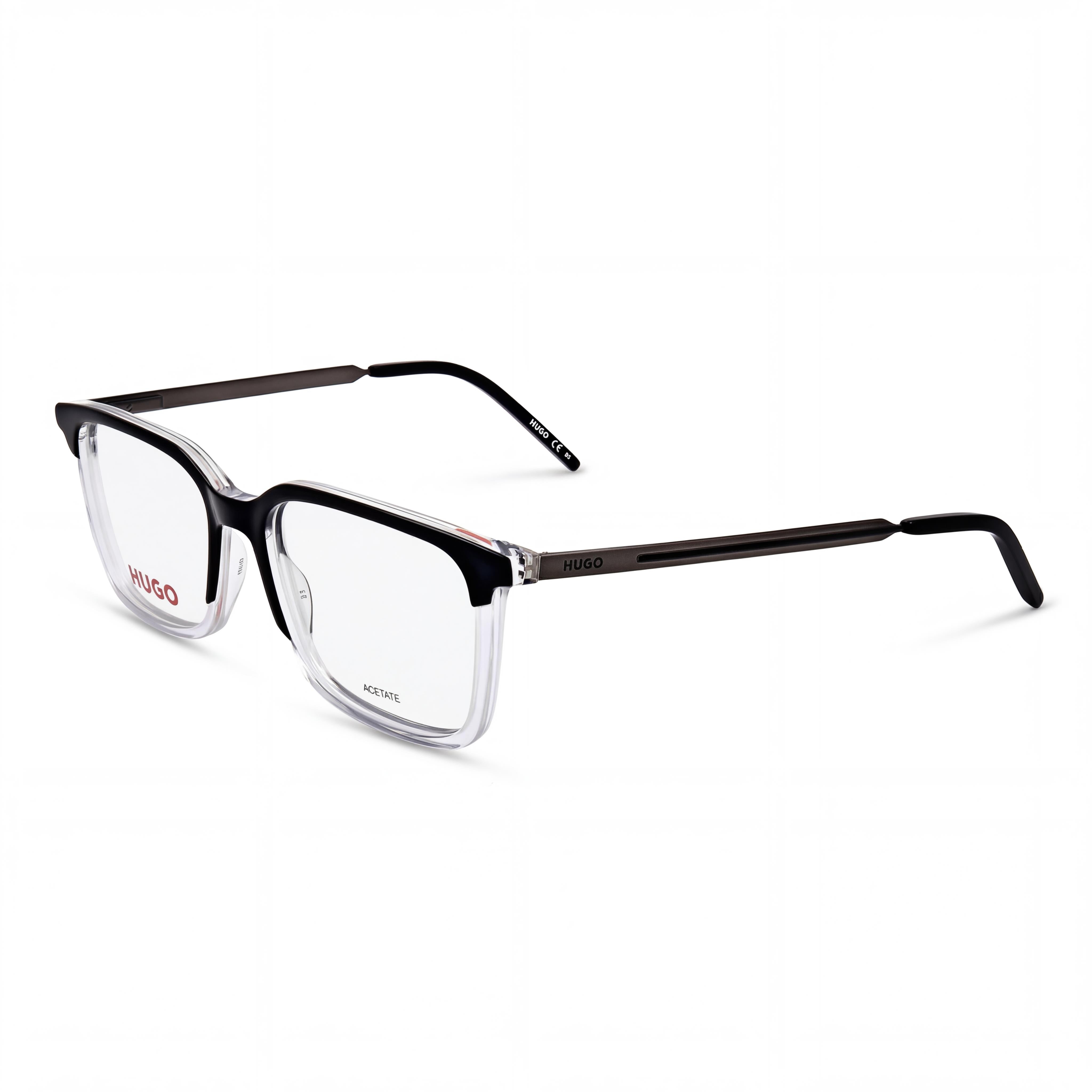 HUGO Modern Unisex Acetate Black Crystal Frame, Polycarbonate Black Crystal Lens Sunglasses with 53mm, Photo 1