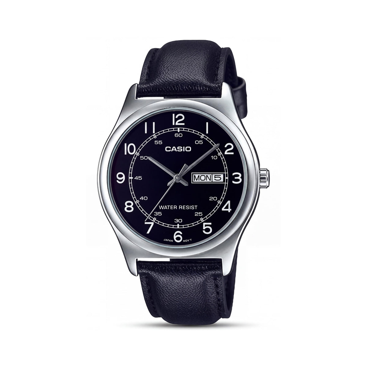 Casio MTP-V006L-1B2UDF Men's Black Silver Radio Controlled Solar Powered Stainless Steel Leather 38mm Watch, Photo 1