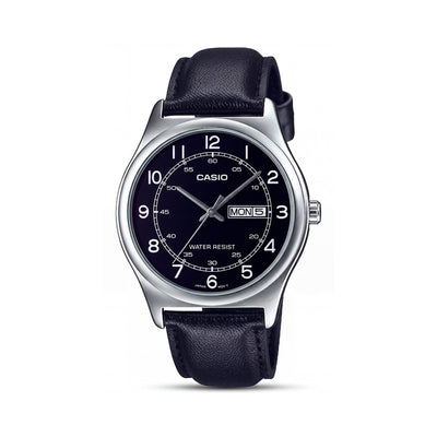 Casio MTP-V006L-1B2UDF Men's Black Silver Radio Controlled Solar Powered Stainless Steel Leather 38mm Watch