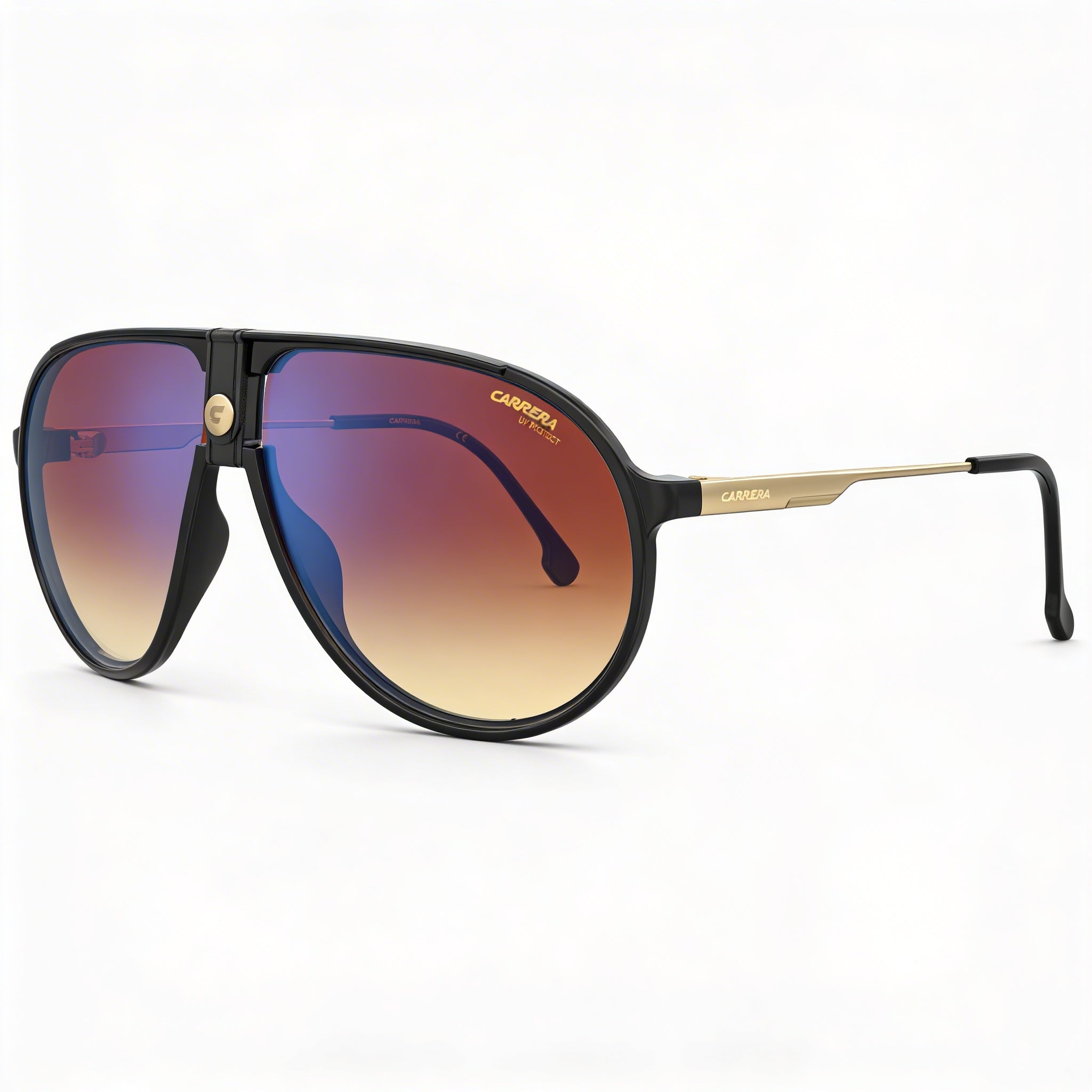 Carrera CARRERA 1034/S Unisex Shiny Black Gold Plastic Brown Shaded Blue Mirrored UV Sunglasses 63mm, Photo 1