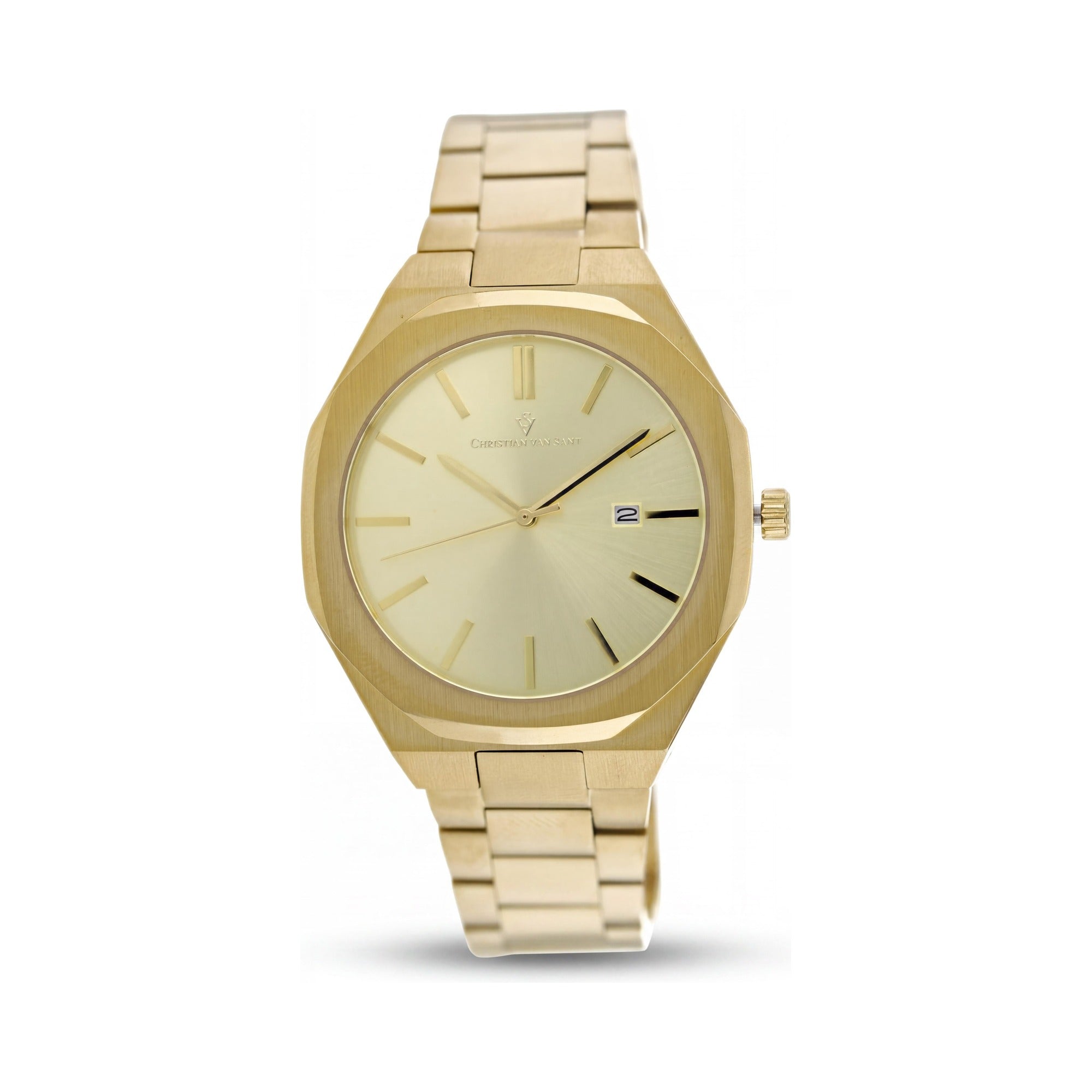 Christian Van Sant CV0528 Men's Gold-Tone Stainless Steel Case & Bracelet, Gold Dial Quartz Watch, 30m Water Resistant, Photo 1