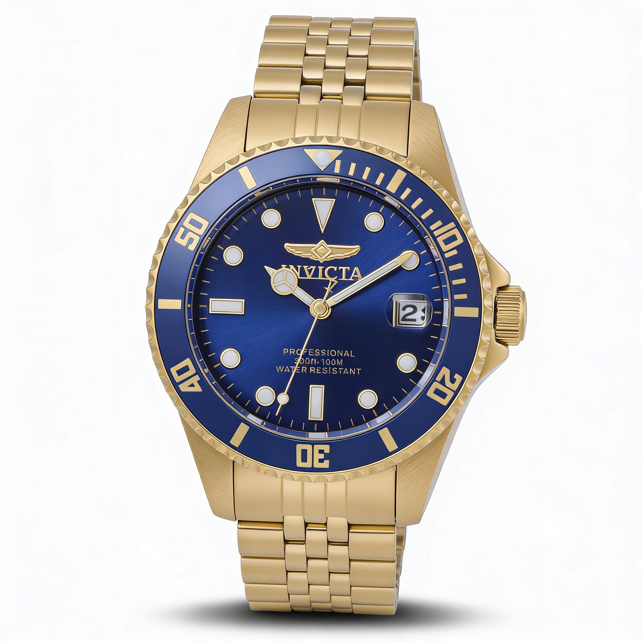 Reloj de buceo de cuarzo Invicta Pro Diver para mujer con fecha, caja dorada y esfera azul de 34 mm., Photo 1