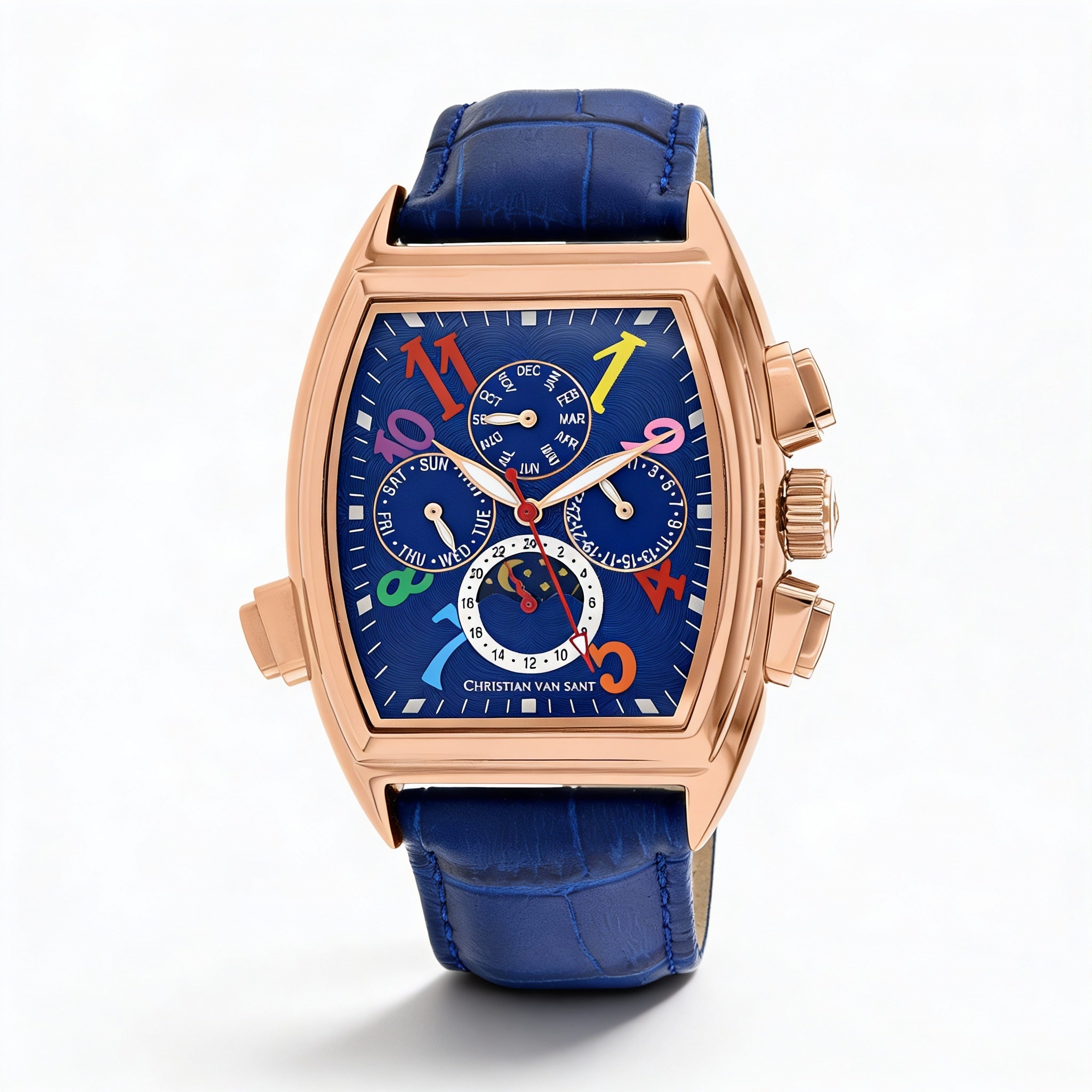 Christian Van Sant Modern Men's Blue Dial Stainless Steel Automatic Water Resistant Watch with Leather Strap, Photo 1